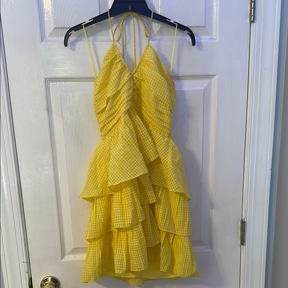 Yellow Ruffled Halter Dress Pants Store Size Small Worn Once